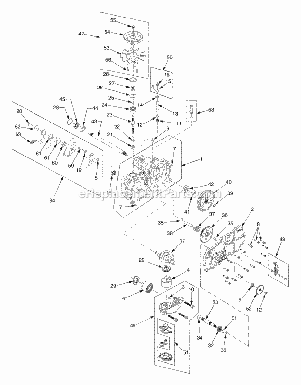Transmission Rh Diagram and Parts List for RZT50 17BA5A7P712, 17BA5A7P710, 17BA5A7P709 Cub Cadet Lawn Mower